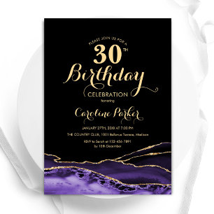 Invitation Purple Black Gold Agate 30e anniversaire