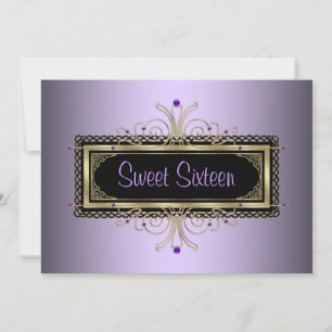 Invitation Purple Black Gold Sweet sixteen fête d'anniversair