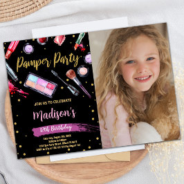 Invitation Purple Black Photo Pamper Party Anniversaire