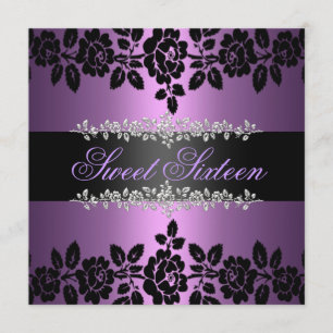 Invitation Purple & Black Rose Sweet 16 Anniversaire Invitati
