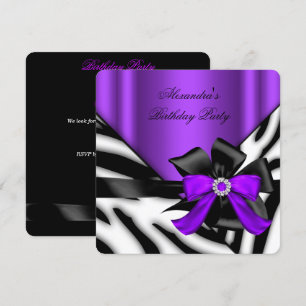 Invitation Purple Black Zebra Frappe Anniversaire