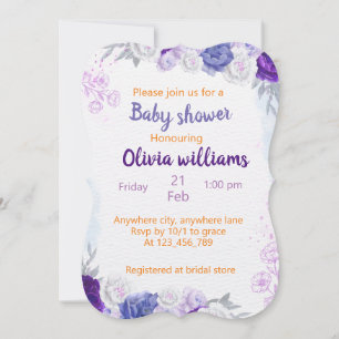 Invitation Purple bleu outresque Floral délice pour le Baby s