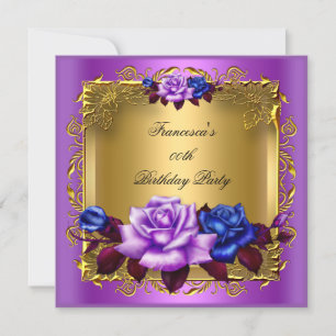 Invitation Purple Bleu Rose Gold Élégante fête d'anniversaire