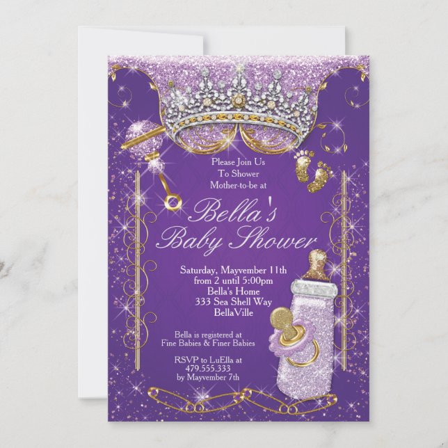 Invitation Purple Bling Parties scintillant Bébé Douche Invit (Devant)
