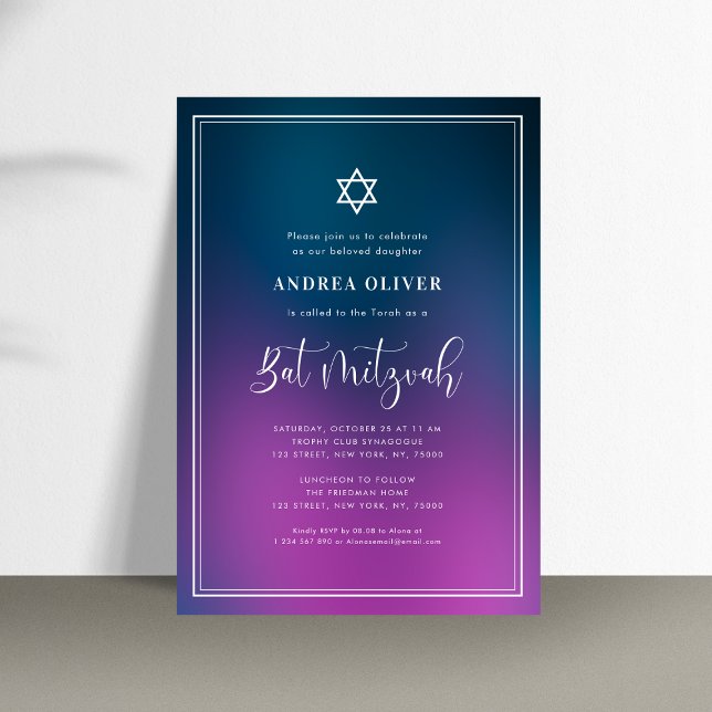Invitation Purple Blue dégradent & Frame Bat mitzvah (Créateur téléchargé)