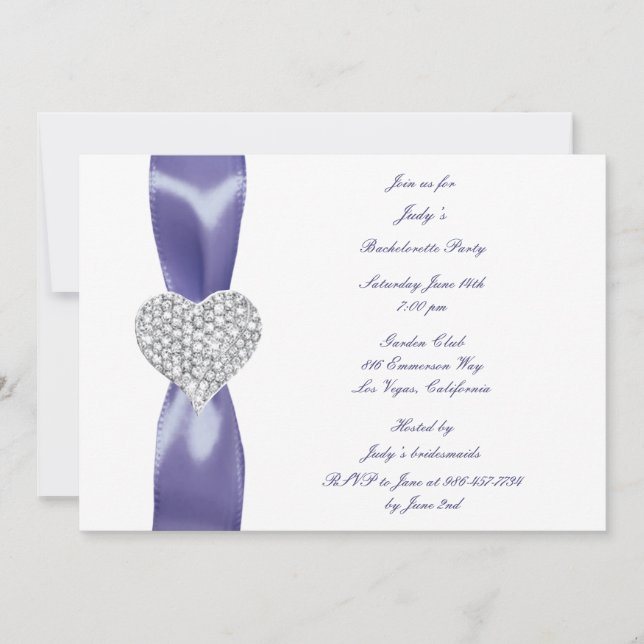 Invitation Purple Blue Diamond Heart Bachelorette (Devant)
