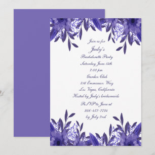 Invitation Purple Blue Floral Folial Bachelorette Party