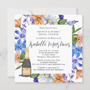 Invitation Purple Blue Rose Floral Brunch & Bubbly Douche