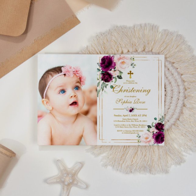 Invitation Purple & Blush Rose Floral Photo Girtening (Créateur téléchargé)