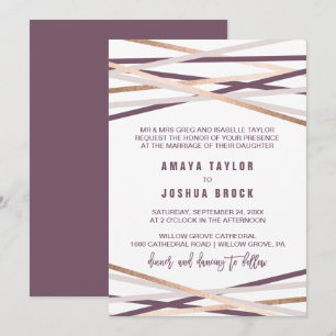 Invitation Purple Blush & Rose Gold Streamers Mariage officie