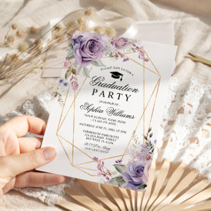 Invitation Purple & Blush Rose Graduation Party Fille Floral