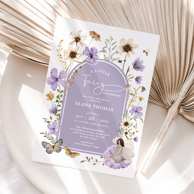 Invitation Purple Boho Fairy Fleur sauvage Baby shower fille (Créateur téléchargé)