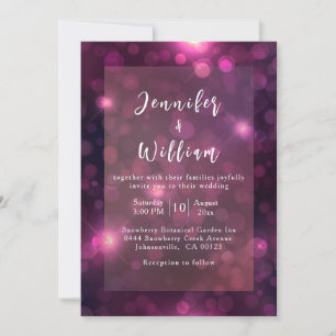 Invitation Purple Bokeh Sparkle Argent String Mariage