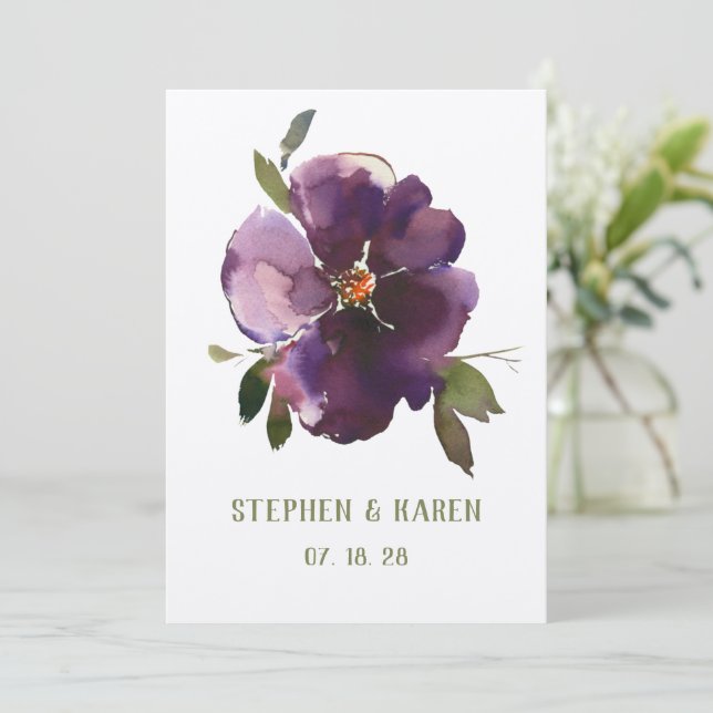 Invitation Purple Bourgogne Cinq Mariage de fleurs pétales (Debout devant)