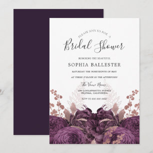 Invitation Purple Bourgogne Floral Élégante Fête des mariées