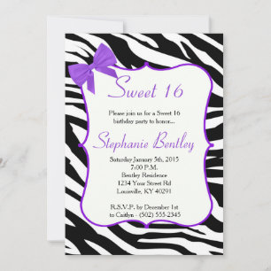 Invitation Purple Bow et Zebra Sweet 16 Anniversaire Invitati