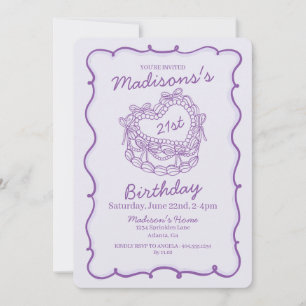 Invitation Purple Bow Retro Coquette gâteau Coquette Coeur 21