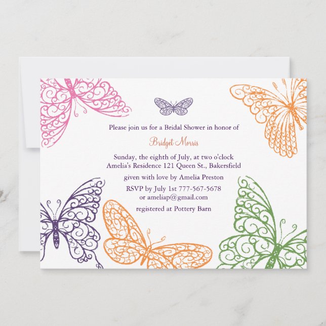 Invitation Purple Butterfly embrasse une averse nuptiale Invi (Devant)