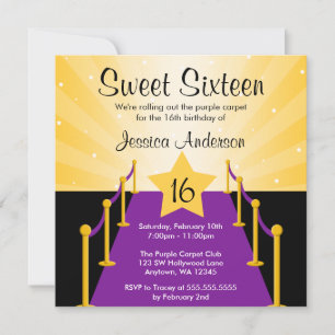 Invitation Purple Carpet Hollywood Sweet 16 Anniversaire
