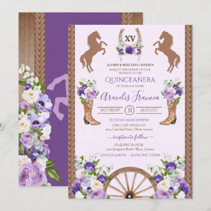 Invitation Purple Charra Quinceanera Floral Rustique Ouest