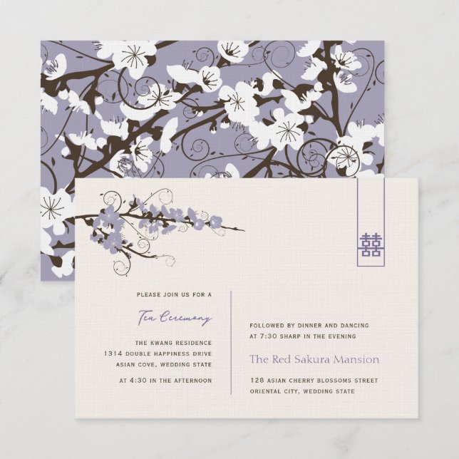 Invitation Purple Cherry Blossoms Asiatique Mariage Réception (Devant / Derrière)