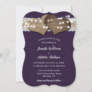 Invitation Purple Country Burlap Lace String Mariage