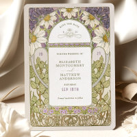 Purple Daisy Enregistrer Date Vintage Art Nouveau 