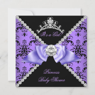 Invitation Purple Damask Baby shower Girl Princess Diamond