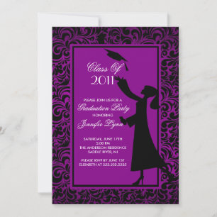 Invitation Purple Damask Diplômé