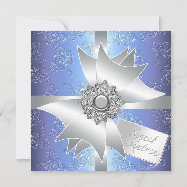 Invitation Purple Damask Sweet sixteen fête d'anniversaire (Devant)