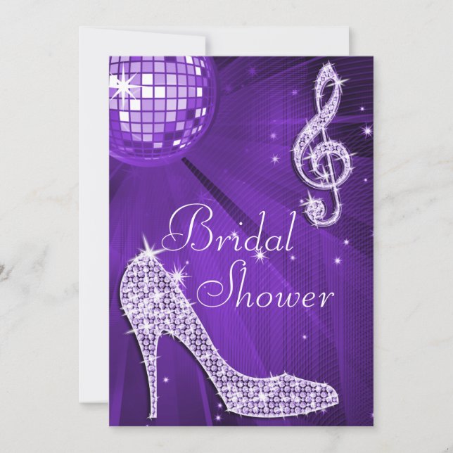 Invitation Purple Disco Ball and Sparkle Heels Fête des marié (Devant)