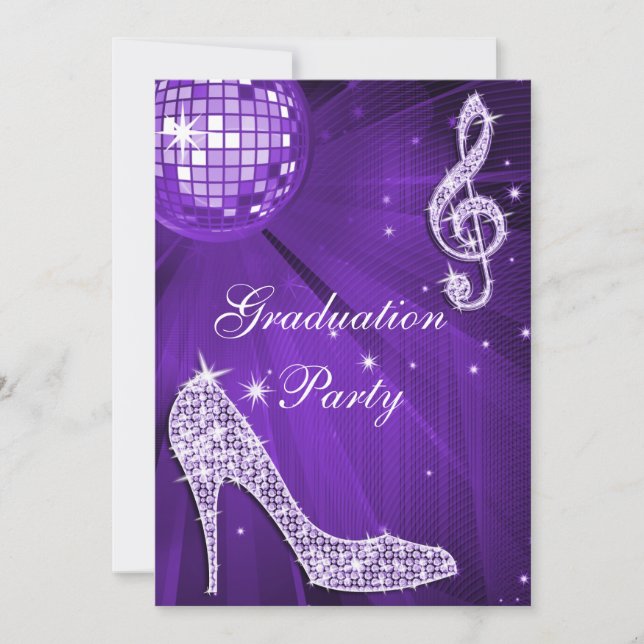 Invitation Purple Disco Ball Sparkle Heels Graduation (Devant)