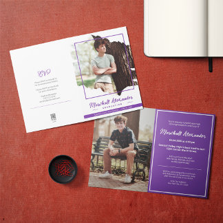 Invitation Purple Edgy Abstrait Torn Photo Graduation