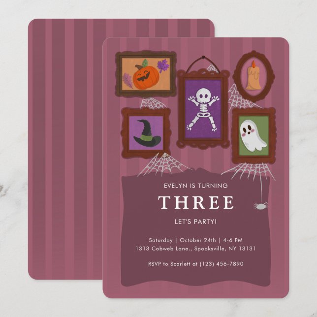 Invitation Purple Éffrayant Cute Gallery Halloween Anniversai (Devant / Derrière)