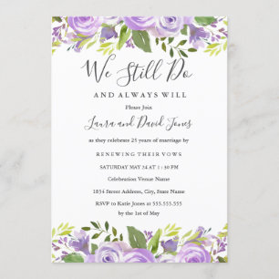 Invitation Purple Elegant Aquarelle Floral Vow Renouvellement