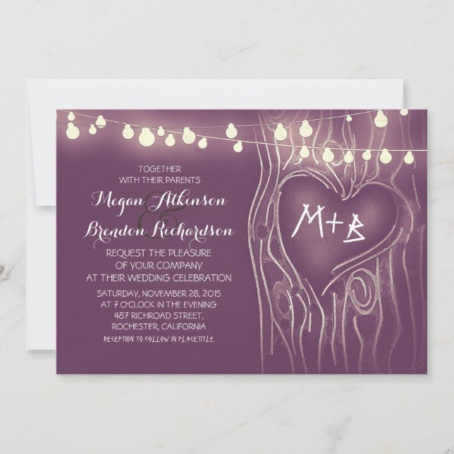 Invitation Purple élégant lampadaire arbre mariage romantique (Devant)