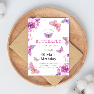 Invitation Purple Elegant Papillon Girl Anniversaire