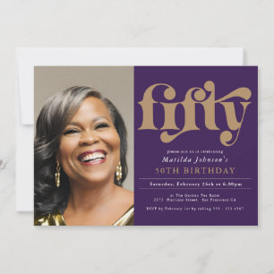 Invitation Purple Elegant Photo 50e anniversaire