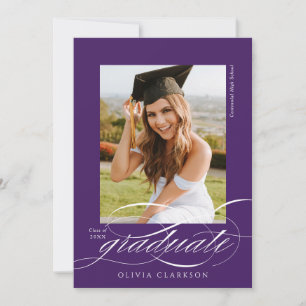 Invitation Purple Elegant Script Photo Graduation Party