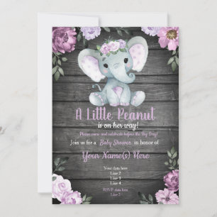 Invitation Purple Elephant Baby shower invitation, rustique