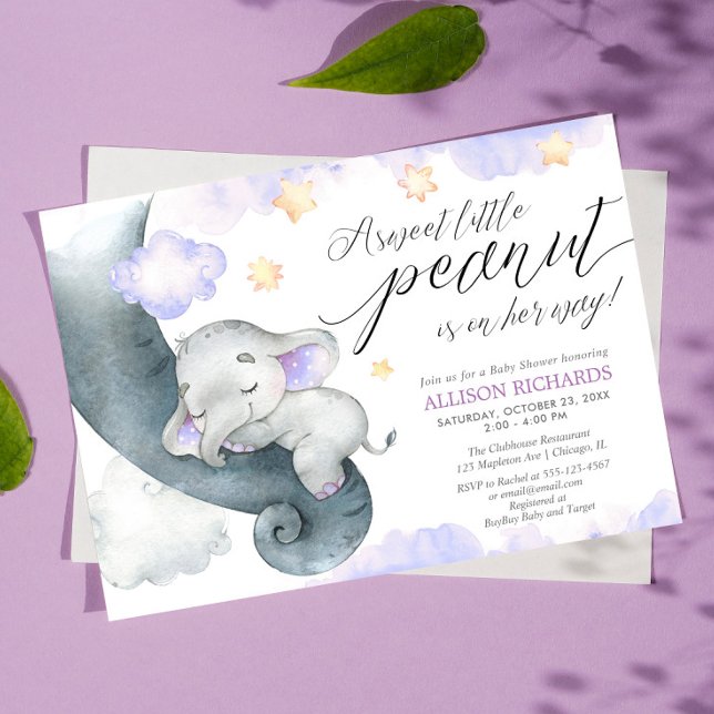 Invitation Purple Elephant doux petit baby shower d'arachide (Créateur téléchargé)