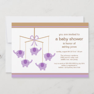 Invitation Purple Elephant Mobile Baby Shower Invite
