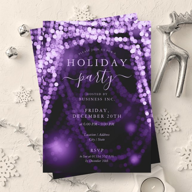 Invitation Purple Entreprise Fête Éclairage de chaîne (Purple Company Holiday Party String Lights Invitation)