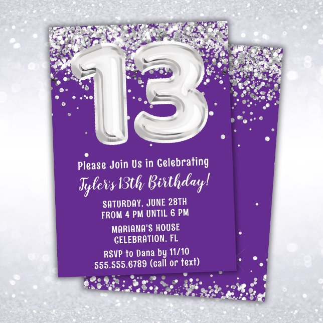 Invitation Purple et Argent 13e anniversaire (Créateur téléchargé)
