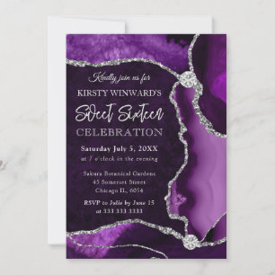 Invitation Purple et Argent Faux Parties scintillant Agate Sw