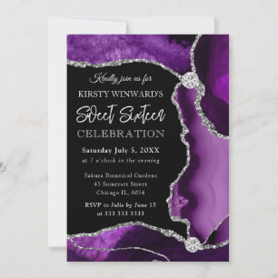 Invitation Purple et Argent Faux Parties scintillant Agate Sw