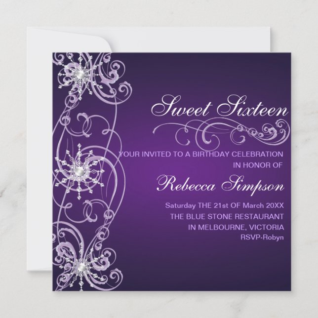 Invitation Purple et blanc Flamme de neige douce 16 Invitatio (Devant)