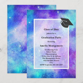 Invitation Purple et Blue Galaxy Espace Graduation Abstraite