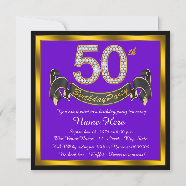 Invitation Purple et Gold 50e anniversaire (Devant)
