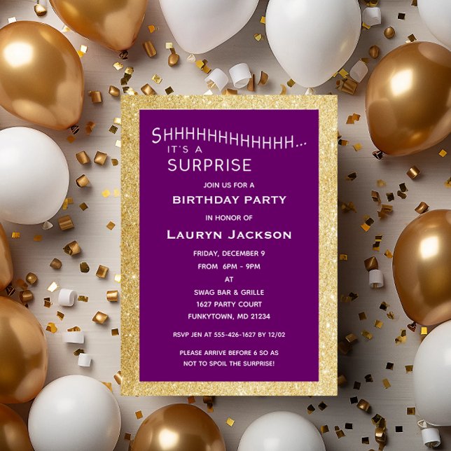 Invitation Purple et Gold Parties scintillant Surprise fête A (Créateur téléchargé)